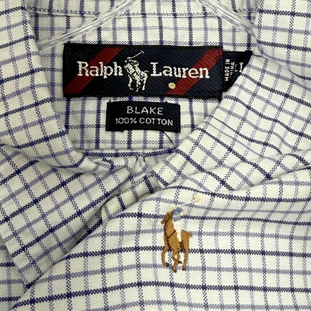 Ralph Lauren Shirt Mens 3XL White Navy Check Blake Short Sleeve Button Up Top